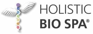 The image features the logo for Holistic Bio Spa, consisting of the word "HOLISTIC" in bold, dark letters above the words "BIO SPA" in a lighter font. To the left is a stylized graphic of a DNA double helix in various colors, transitioning into an abstract pair of white wings. The registered trademark symbol is visible after "SPA," indicating that the logo is a registered trademark. The overall design conveys a blend of medical and wellness themes. 