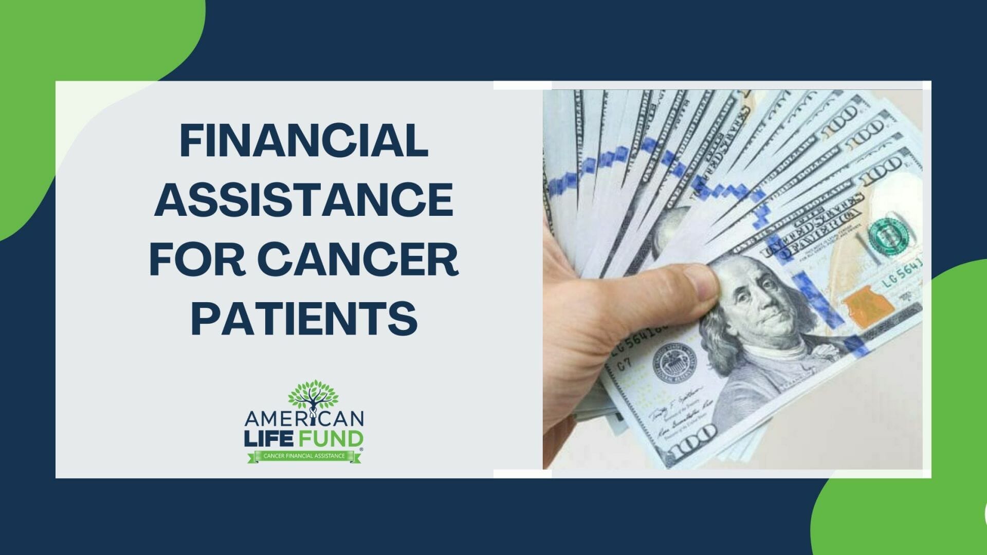Blog featured image financial assistance for cancer patients. Person holding hand after receiving free money.