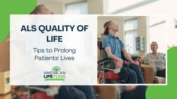 Blog feature image with a woman sitting in a chair with a man in a wheelchair and a caption that says als quality of life