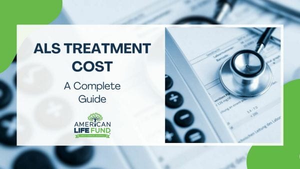 Blog feature image with a calculator with a stethoscope and a caption that says als treatment cost