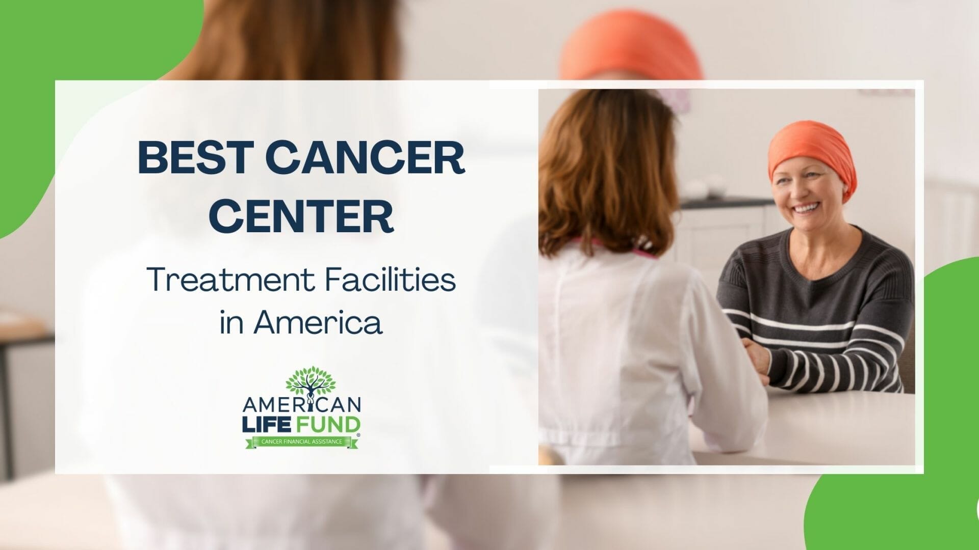 Blog feature image with a woman in a turban talking to a woman in a white shirt and a caption that says best cancer center
