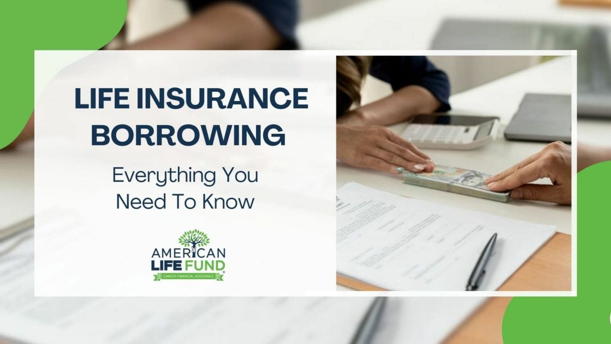 Blog feature image with an american life fund agent holding money in the table with someone and a caption that says life insurance borrowing