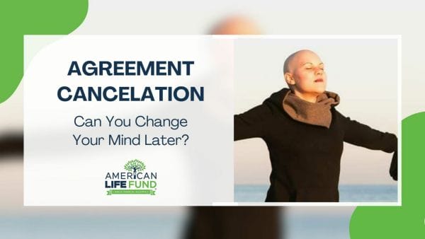 Blog feature image with a woman wearing black sweater with her arms outstretched in the air and a caption that says agreement cancelation