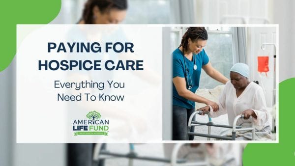 Blog feature image with a nurse helping a patient in a hospital bed with the words paying for hospice care