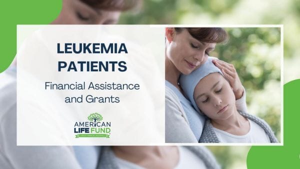 Blog feature image with a woman holding a child and a caption that says leukamia patients financial assistance