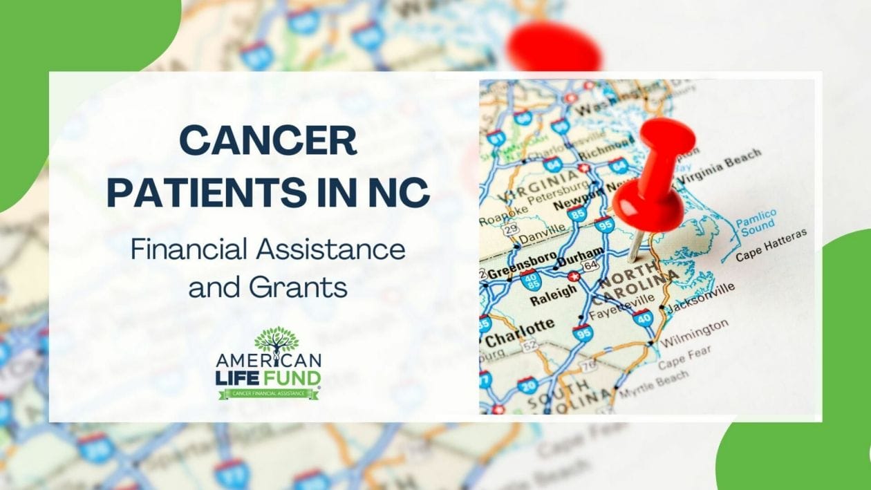 Blog feature image with a map with a pin in north carolina and a caption that says cancer patients in nc