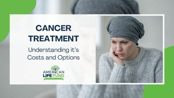 Blog feature image with a woman in a gray sweater and a gray turban is looking and a caption that says cancer treatment