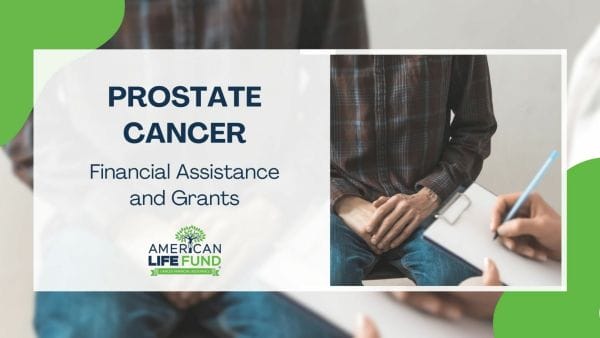 Blog feature image with person sits on a chair with both hands on his lap with a doctor holding a pen and paper and a caption that says prostate cancer