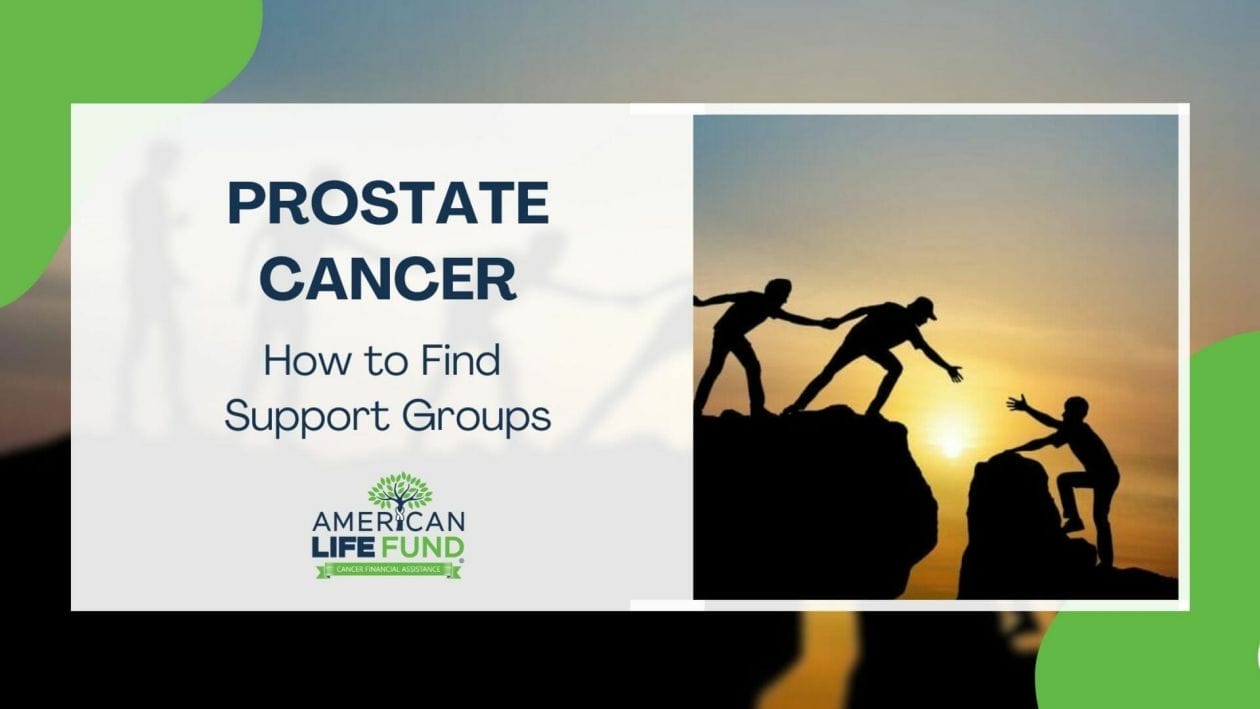 Blog feature image with a group of people climbing up a mountain and a caption that says prostate cancer how to find support groups