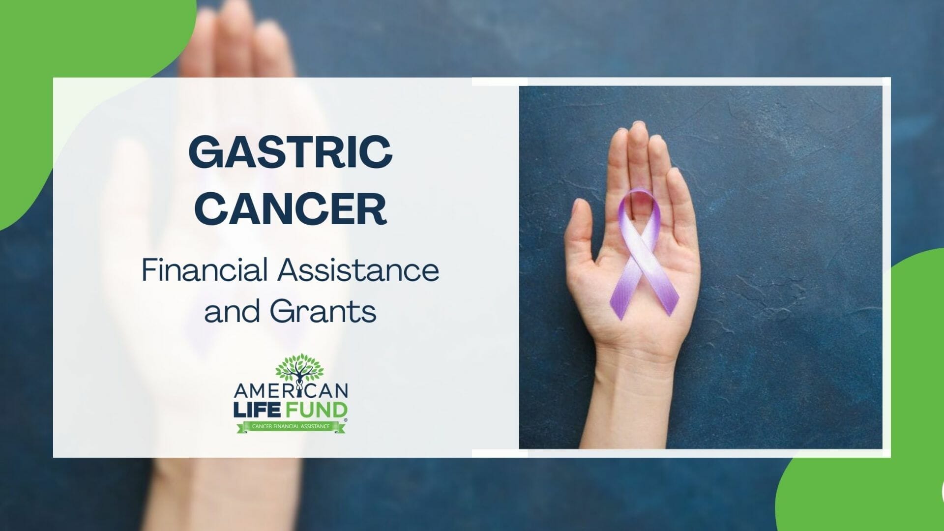 Blog feature image with a person holding a purple ribbon in their hand and a caption that says gastric cancer