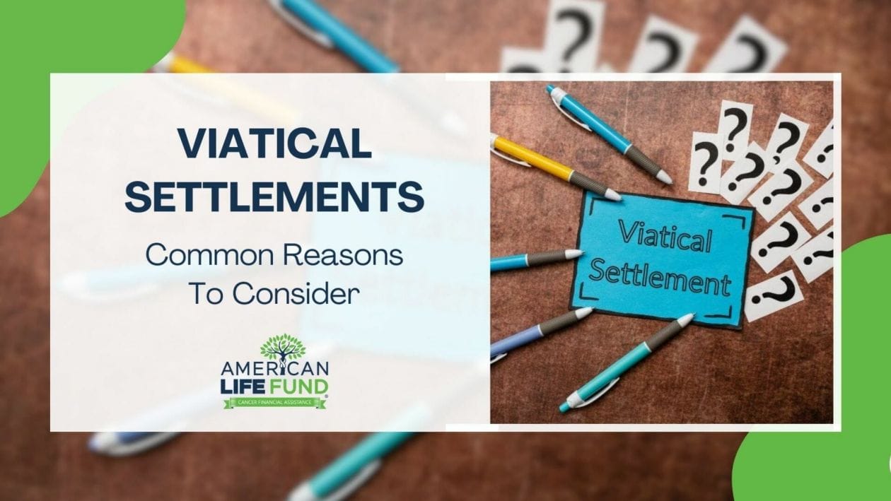Blog feature image with an american life fund agent handing a pen and money to someone and a caption that says viatical settlements