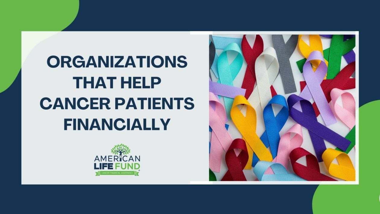 Blog feature image with different cancer ribbons and a caption that says organizations that help cancer patients financially